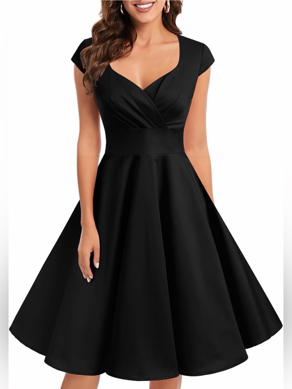 A416 Midi Fit-&-Flare Scoop V-Neck Short 1950s Retro Vintage Cocktail Dress NWT